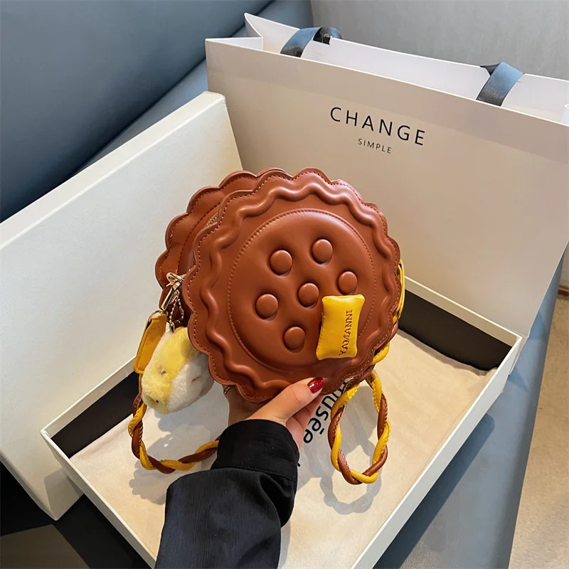 

Забавная Милая женская маленькая круглая сумка в форме печенья, сумка-мессенджер через плечо из искусственной кожи, 2023, женские сумки с мультяшным рисунком, кошелек