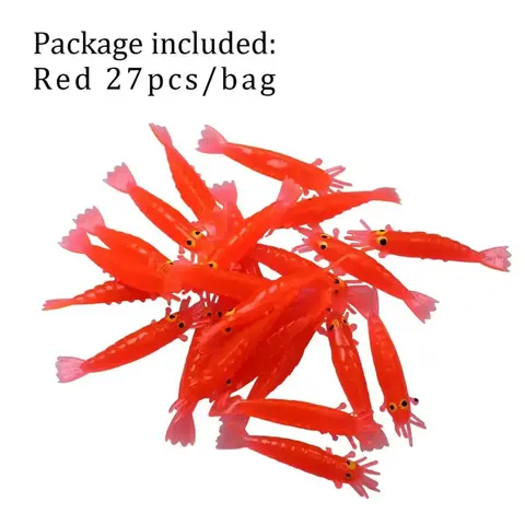 THKFISH 27 piezas PCS Luminoso Ice Fishing Shrimp Tare 40 mm 0.7 g Cebos de pez de silicona Gaits Worm de agua dulce Luz de agua GLOW LOS FALSOS Cebado