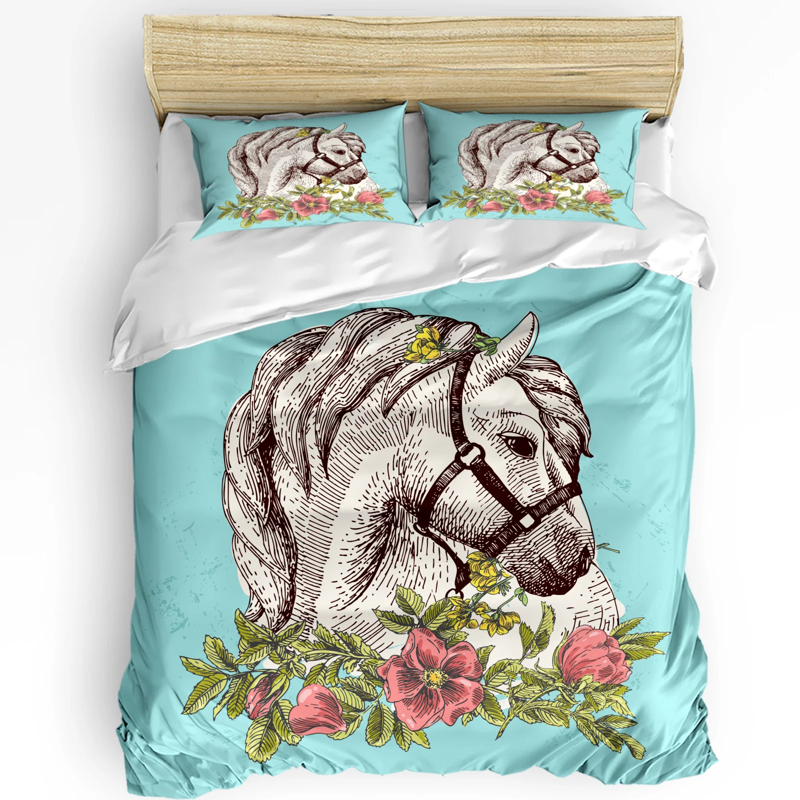 Комплект постельного белья с изображением животных в богемном стиле и белой