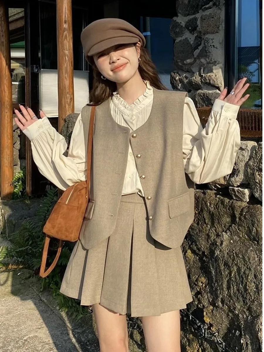 Женский элегантный костюм с юбкой шикарный комплект из жилета без рукавов