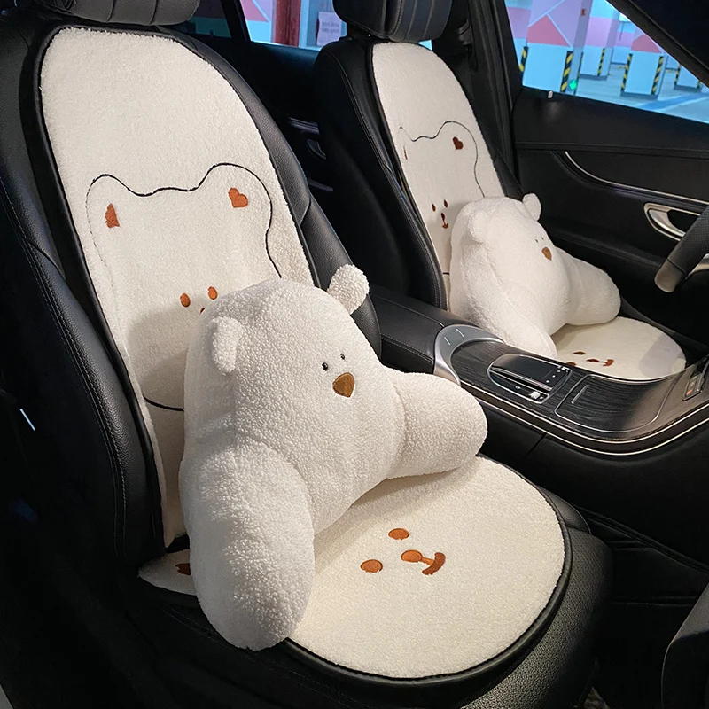 

2022 New Lamb Wool Winter Plush Warm Four Seasons Universal Cartoon Bear Car Seat Cushion Cover
