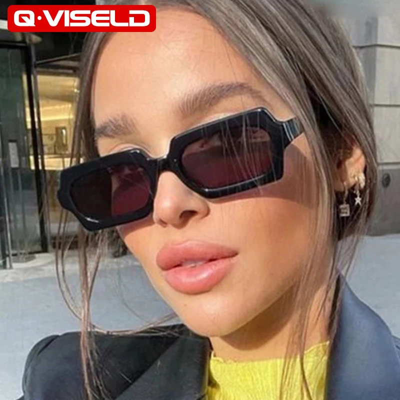 

QVISELD Rectangle Sunglasses Women 2022 Luxury Brand Quality Designer Square Sun Glasses Men Vintage Shades For Women zonnebril