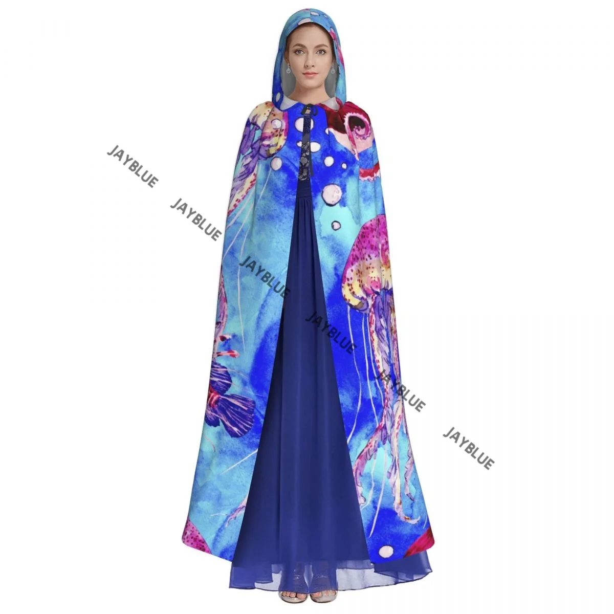 Длинная накидка-плащ красный осьминог левная рыба медуза плащ с капюшоном пальто