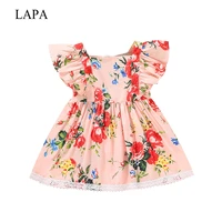lapa girls square neck short sleeve floral ruffled jumper dress kids casual cute princess dress clothes
