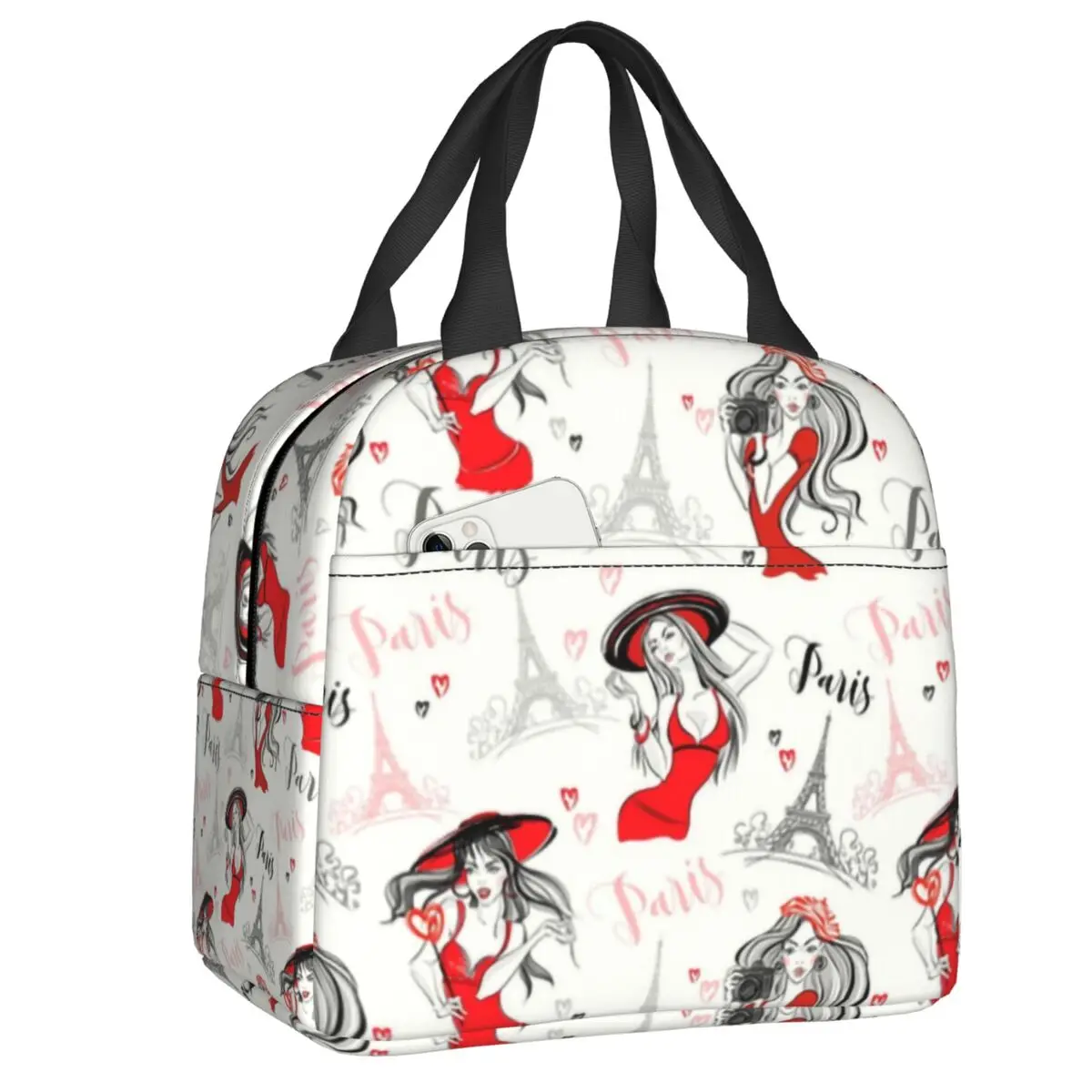 

Paris Eiffel Tower Love Insulated Lunch Bags for Work School Portable Cooler Thermal Lunch Box Women Kids