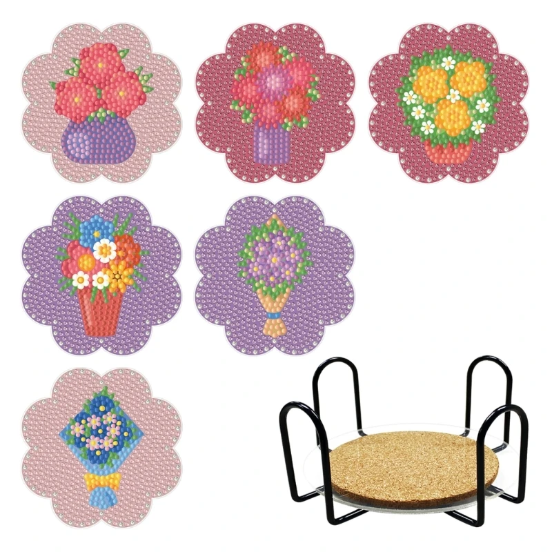

2022 New 6Pieces Coaster for Drinks Diamonds Cup Cushions Flower Pattern Cup Mat Home and Dining Room Decorations Table Placemat