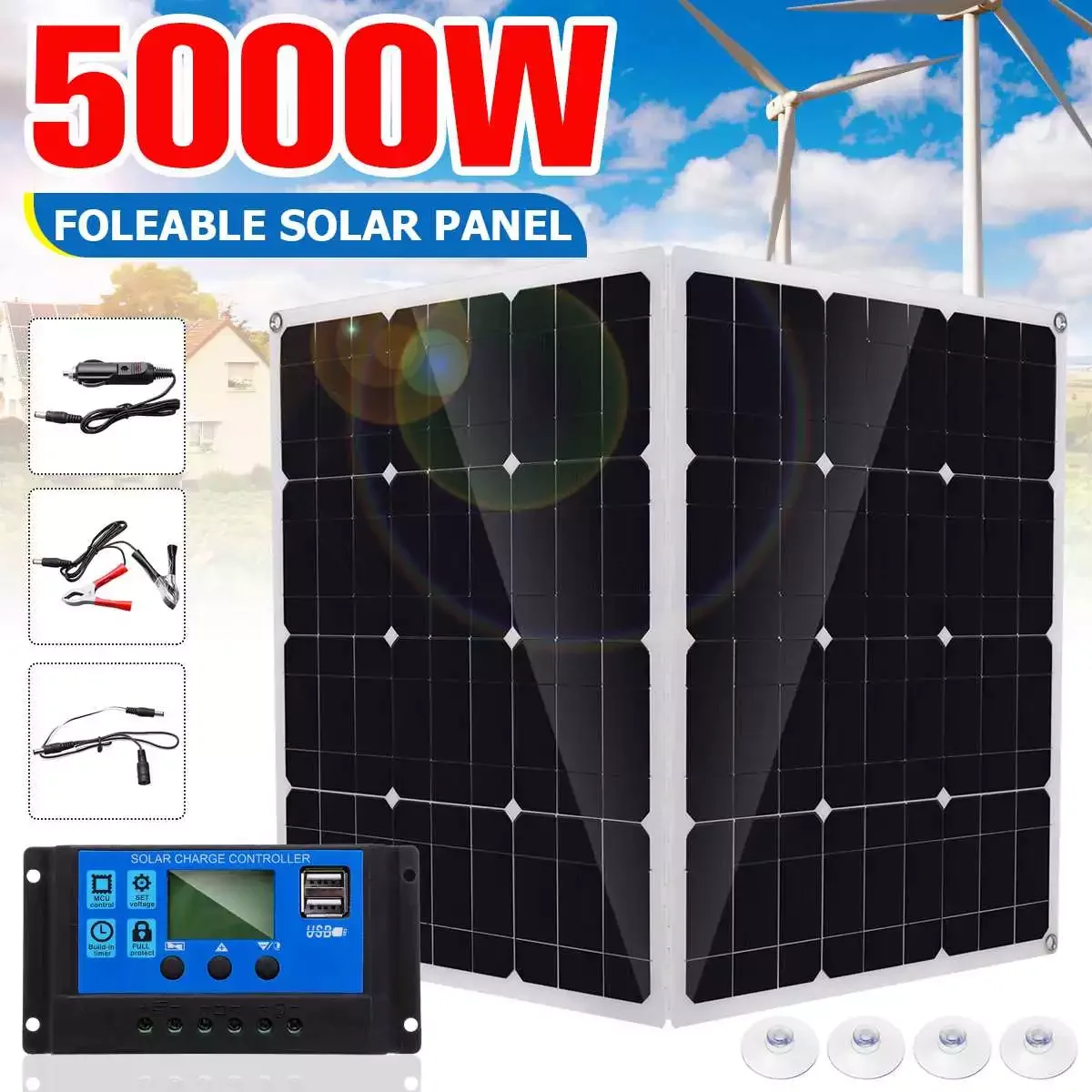 

Новинка, солнечная панель 5000 Вт, солнечная панель для телефона, автофургона, автомобиля, MP3, зарядное устройство, внешний аккумулятор с контр...