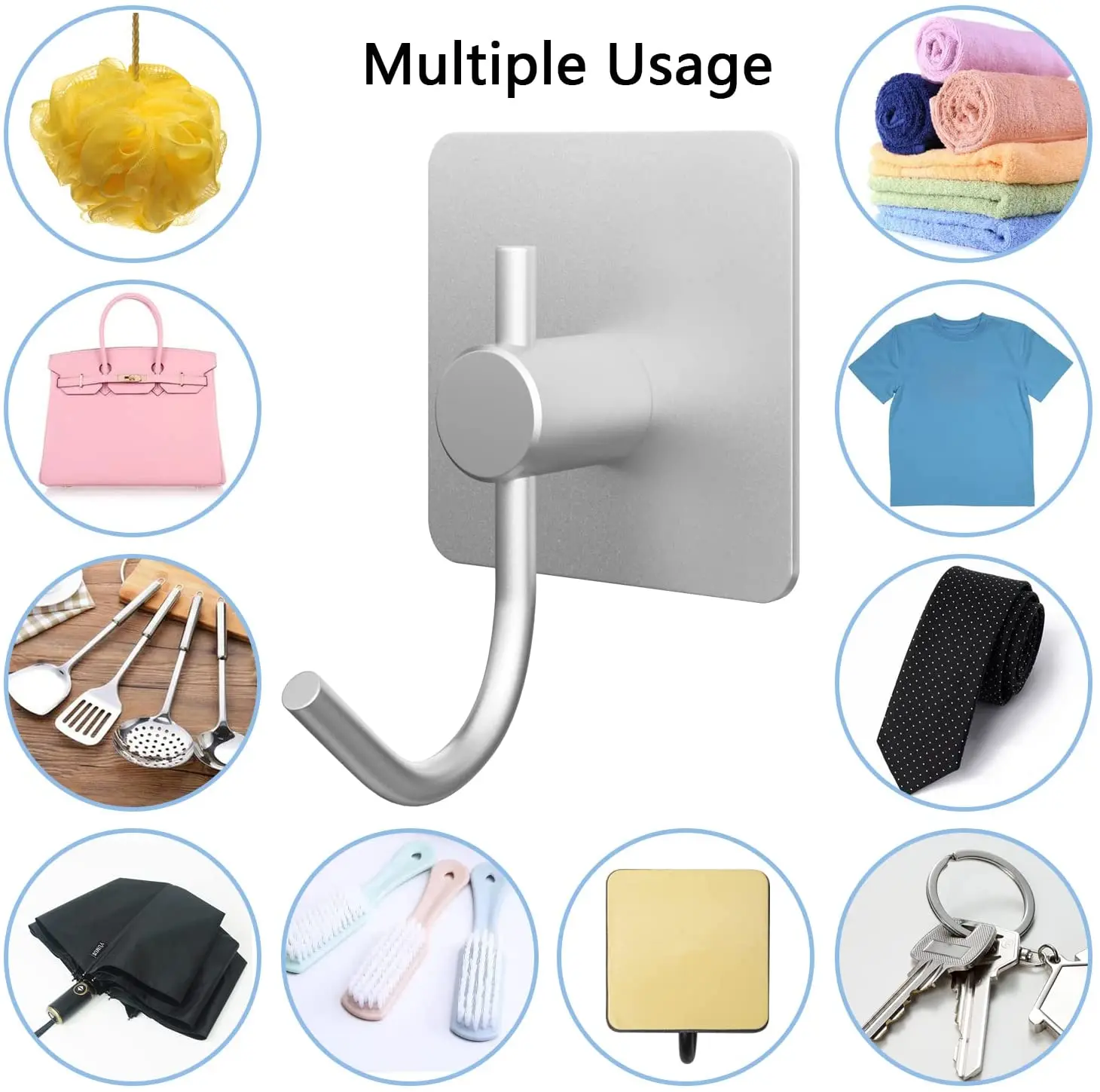 

3M Sticker Adhesive Stainless Steel Wall Mount Holder Hook 6pc Door Clothes Coat Hat Hanger Hanger Towel Clothes Black Silver