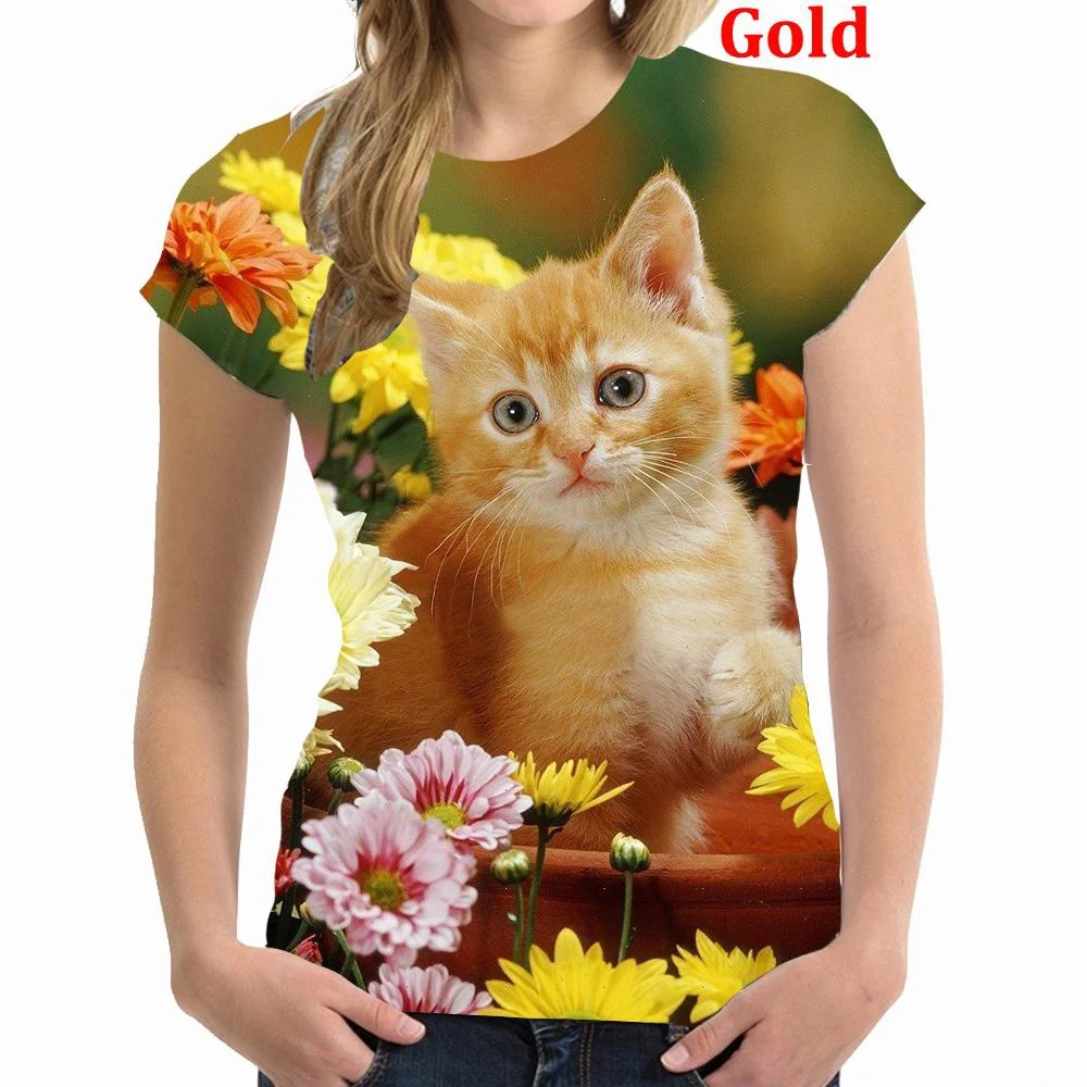 

BIANYILONG brand summer T-shirt personalized fashion women cute cat 3D printing women's short-sleeved shirt