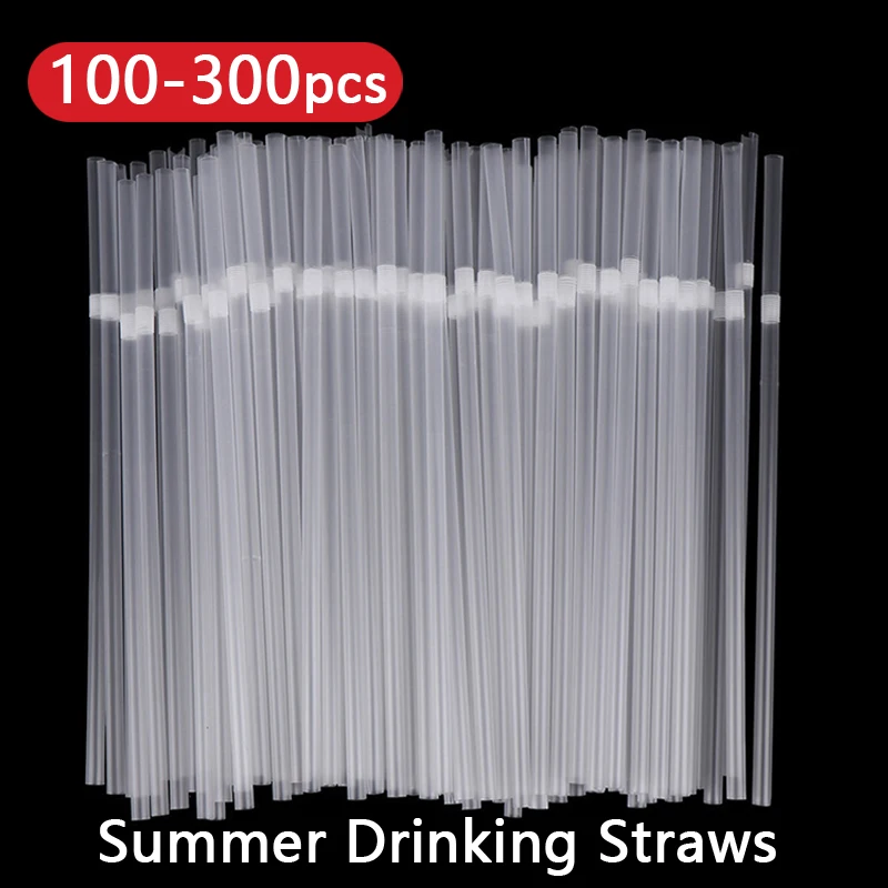 

100-300Pcs Transparent Plastic Straws Drinking Straw Long Elbow Party Drinks Disposable Retractable Suits Thin Flexible Tube