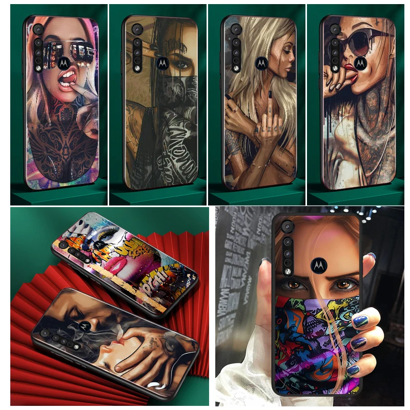 

Sexy Sleeve Tattoo Girl Phone Case Black For Motorola Moto G71 Edge G60 S G9 G8 20 E20 E7i E6i E6S Plus G Power One Fusion