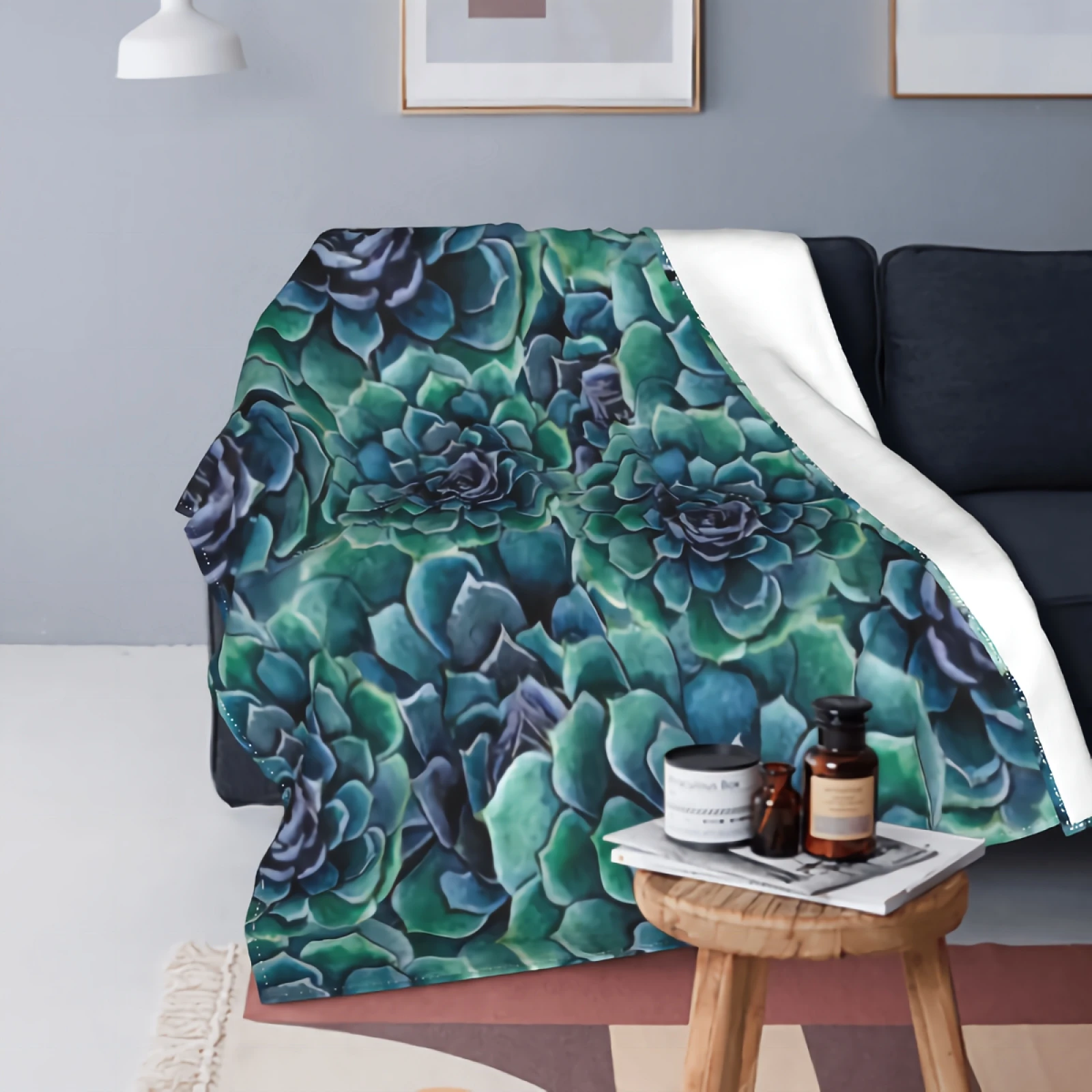 

Watercolor Succulent Flowers Pattern Throw Blanket Succulent Cactus Plant Ultra Soft Flannel Blanket Bedding