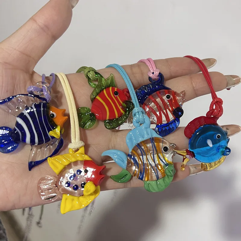 Красочная глазурь золотая рыбка морской конек стеклянный кулон ожерелье INES