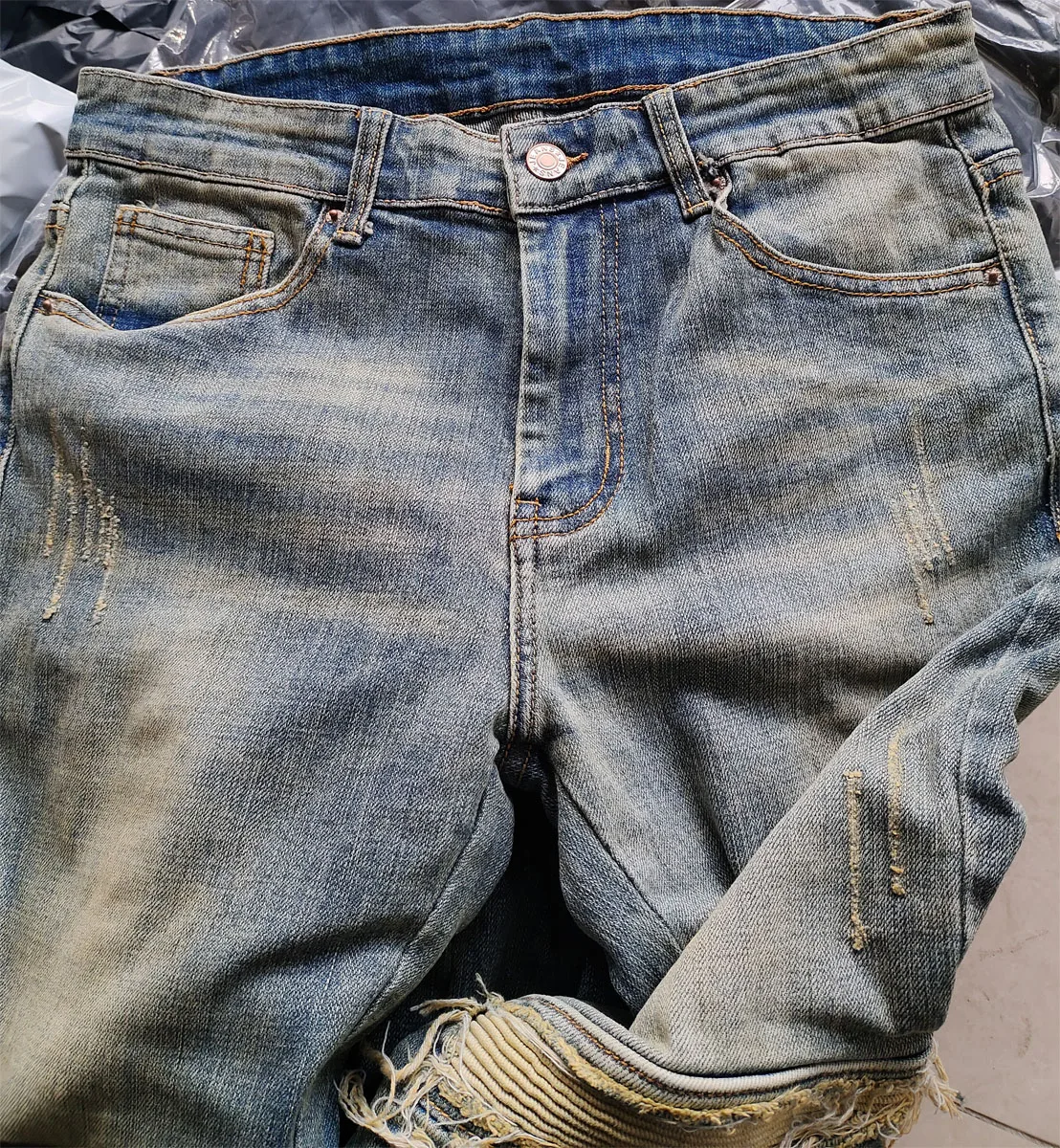 Y2k Streetwear High Street Jeans for Men Black Blue Motorcycle Leather Skinny Jeans Mid Waist Jeans Men