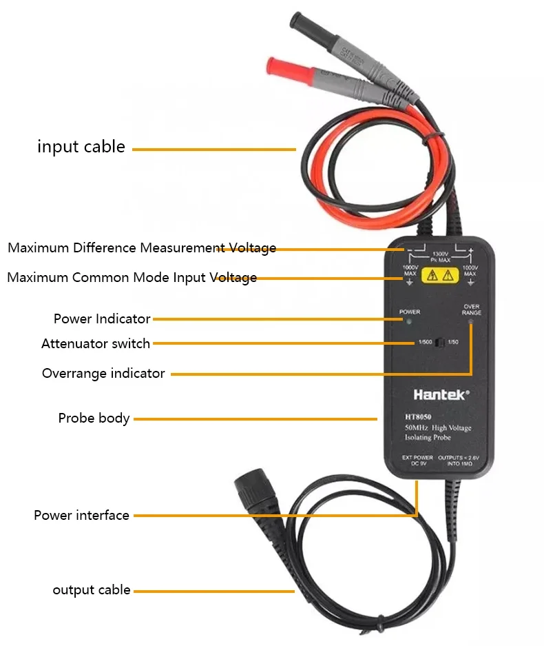 Дифференциальный осциллограф высокого напряжения Hantek HT8050/HT8100 Зонд осциллографа