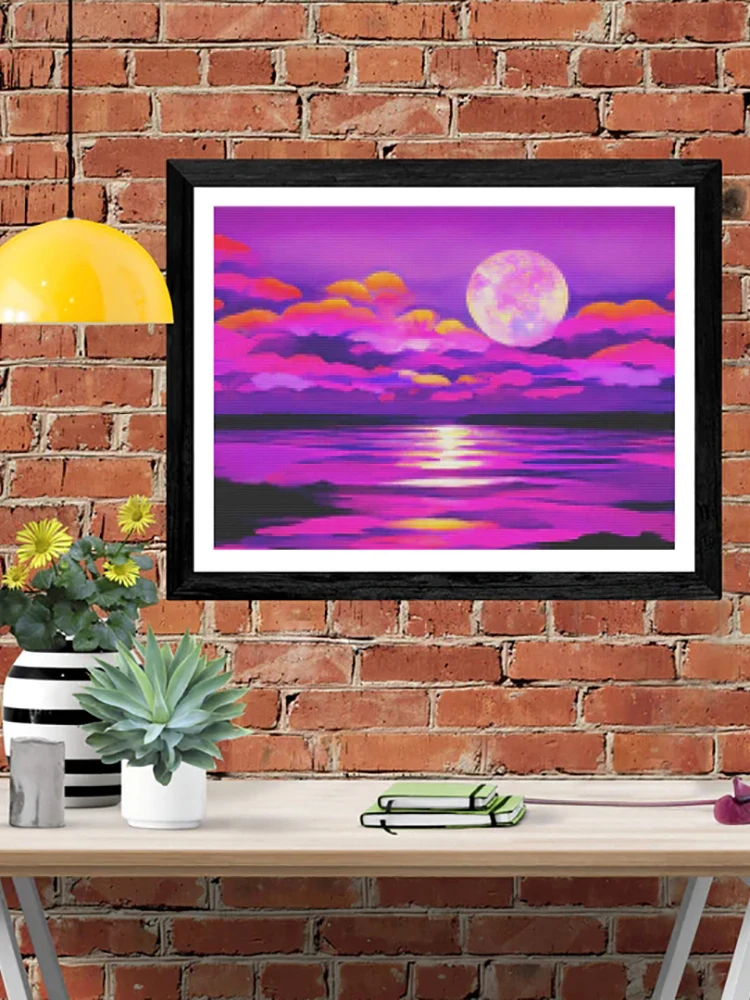 

DIY-5D Diamond Color Purple Sea Moon Splice Set Full Diamond Embroidery Mosaic Picture Closed