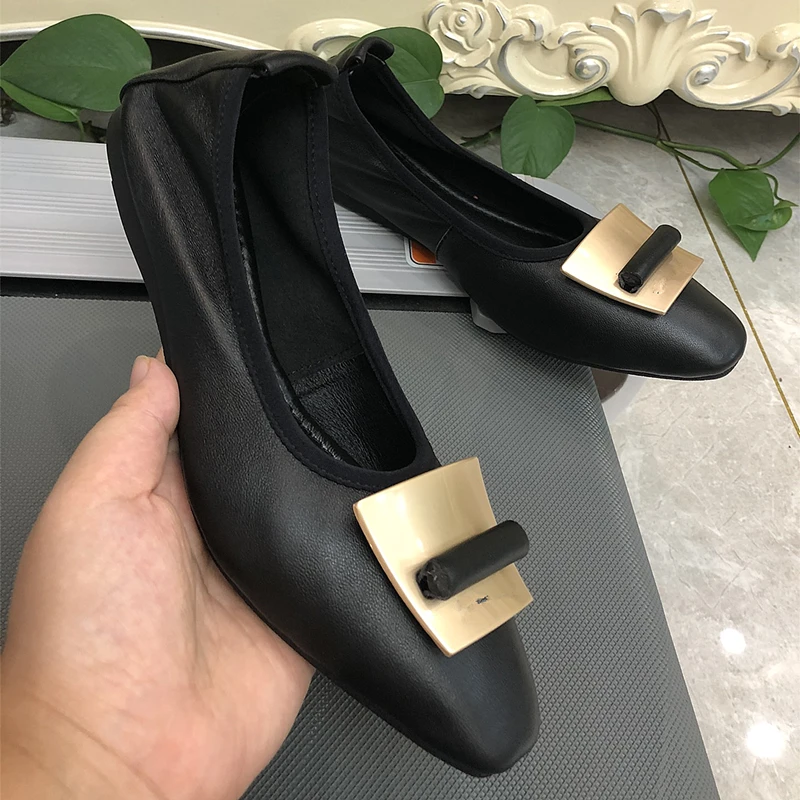 Черные мягкие удобные женские туфли из овечьей кожи на плоской подошве с