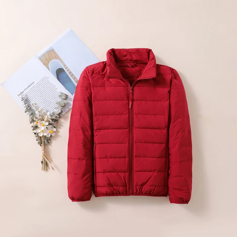 Women Winter Down Jackets 2022 New Stand Collar Light Weight Slim Duck Down Female Coat Solid Portable Puffer Down Parkas