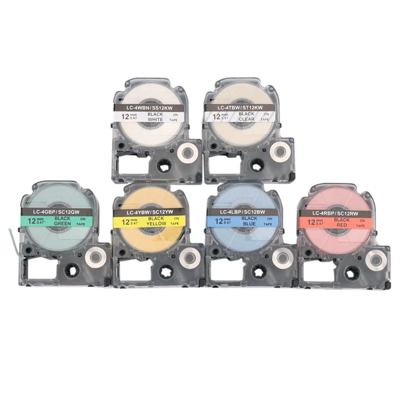 6Pcs ST12KW SS12KW Combo Set 12Mm Cassette Refills For Epson Labelworks LC-4WBN9 LW-300 LW-500 LW-700 Label Maker