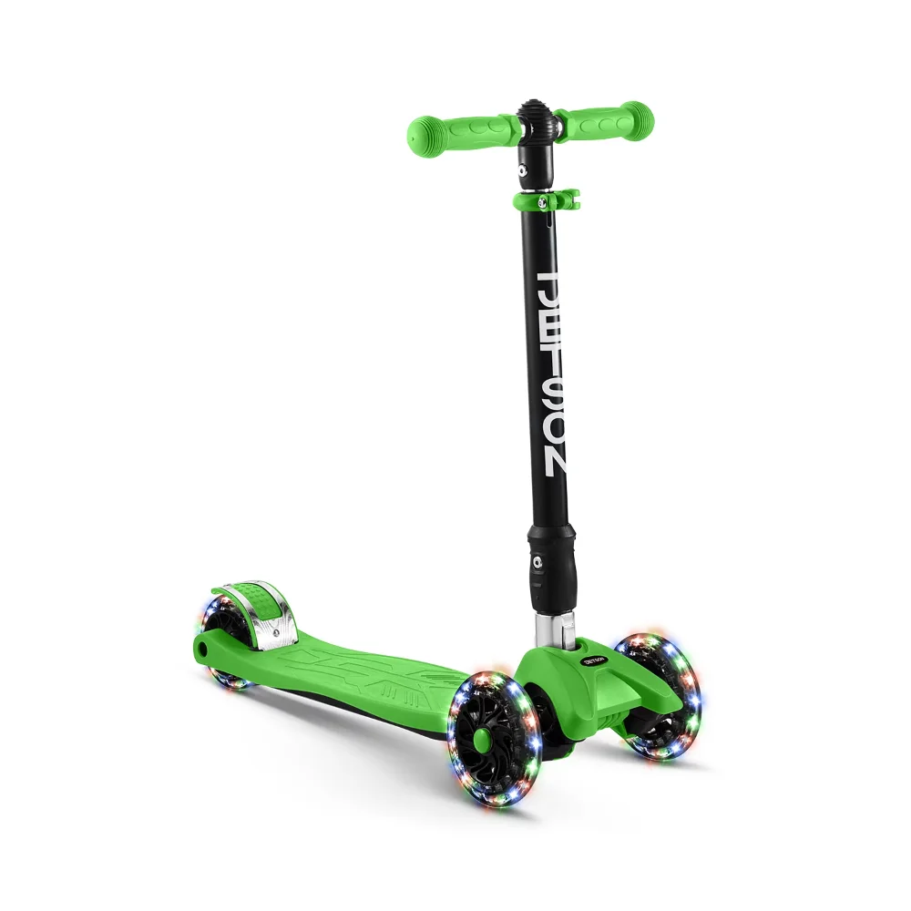 Twin Kick Scooter with LED Light Up Wheels, Unisex, Green  Kids Scooter Kick Scooters