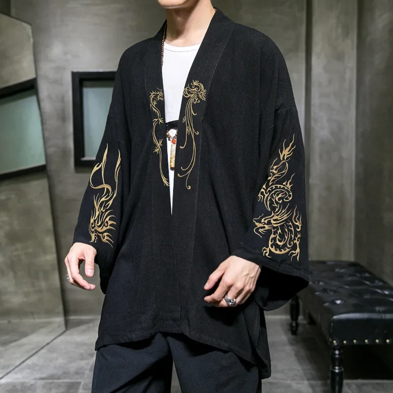 Фото Модный костюм с вышивкой Hanfu, мужской халат в китайском стиле, кимоно, древнее пальто, мужское весенне-летнее новое свободное пальто №3