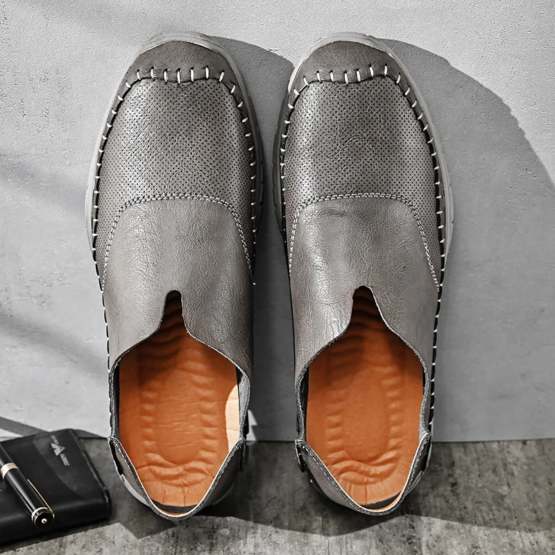 

Men Loafers 2023 New Genuine Leather Shoes Casual Moccasins Breathable Sneakers Men's Driving Shoes Comfort Flats Plus Size 46