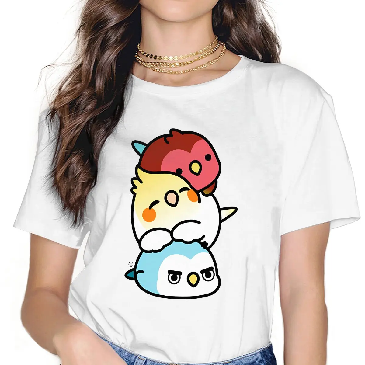 

Cody and Friends Dango TShirt For Women Parrot Birds Pet Y2k Tees Fashion Female Polyester T Shirt Soft Graphic