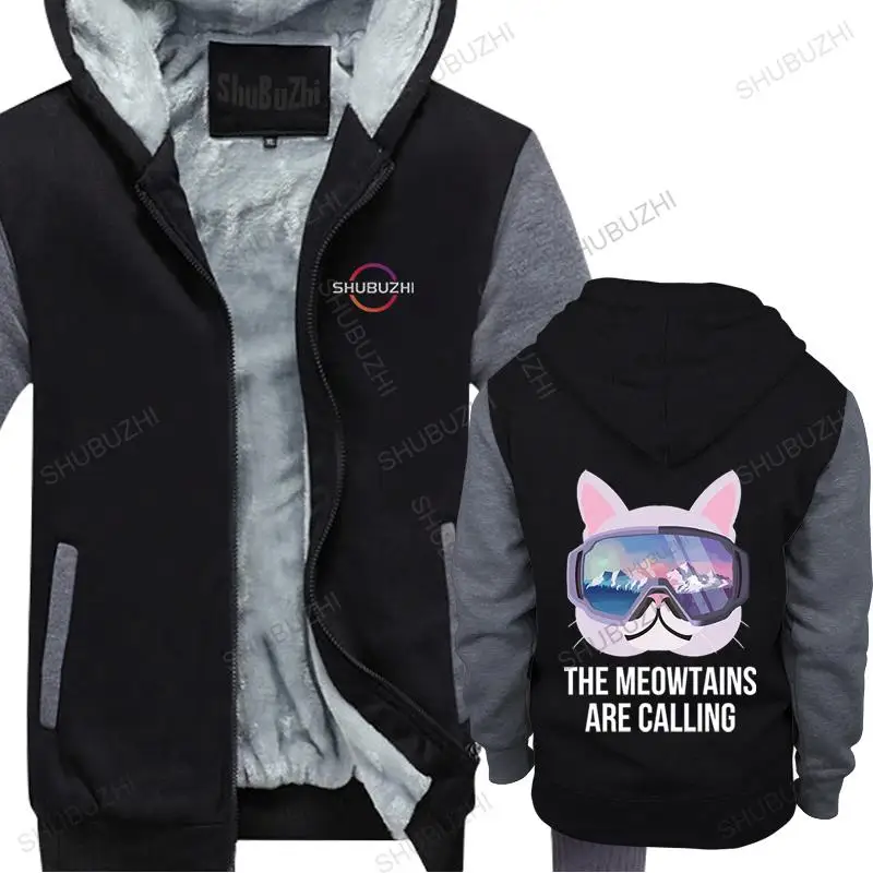 

new brand cotton hoody man winter hooded sweatshirt The Meowtains Are Calling men's vintage thick hoodie loose style jacket coat