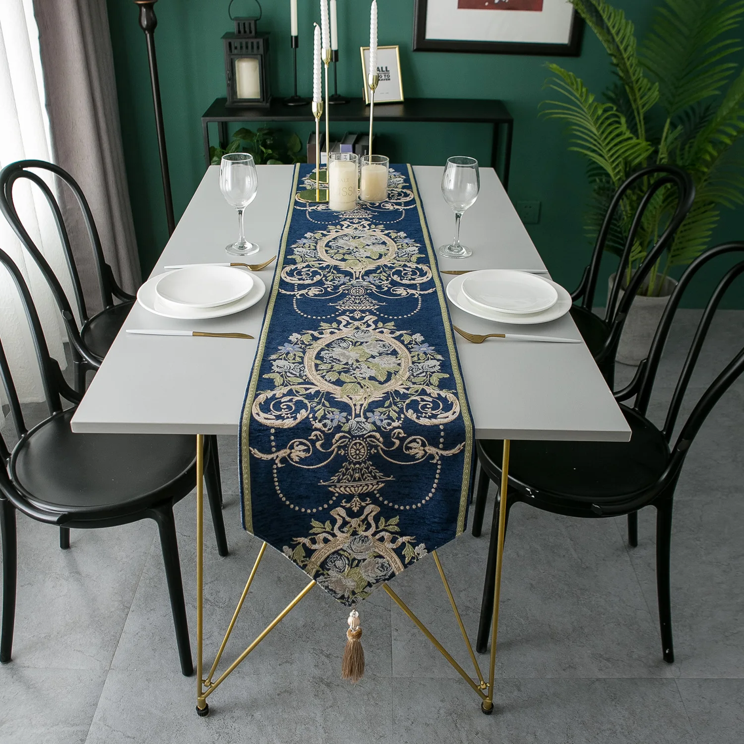 

European Jacquard Table Runner with Tassel Table Runners with Tassels Dining Wedding Home Table Kitchen Decoration