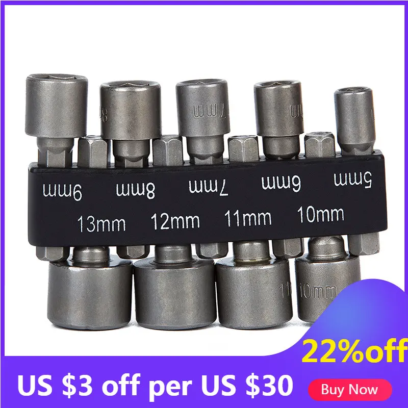 9pcs 5-13mm Hexagon Nut Driver Drill Bit Socket Screwdriver 