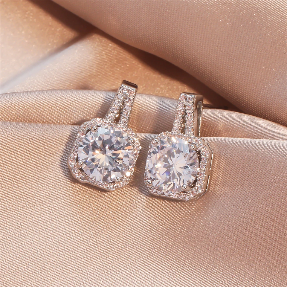 

2023New Gold Color Square Zircon Earrings for Women Luxury Stud Earrings Charm Wedding Party Fashion Jewelry