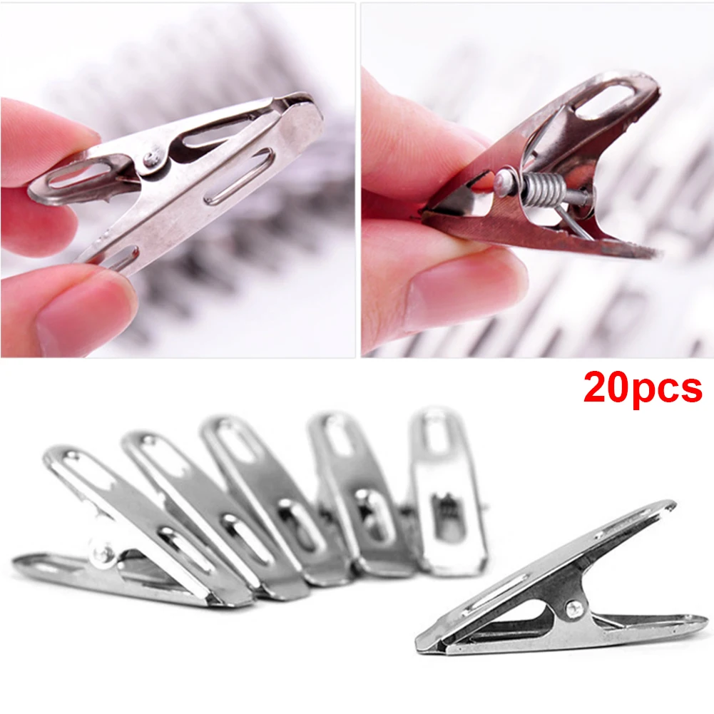 

20pcs Household Ultra Strong Small Spring Loaded Shop Travel Stainless Steel Portable Clothes Peg Laundry Rustproof Clip