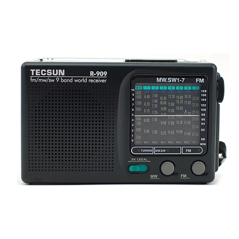Портативный Fm-приемник Tecsun, черный, с диапазоном Am/fm/sw, 360 градусов