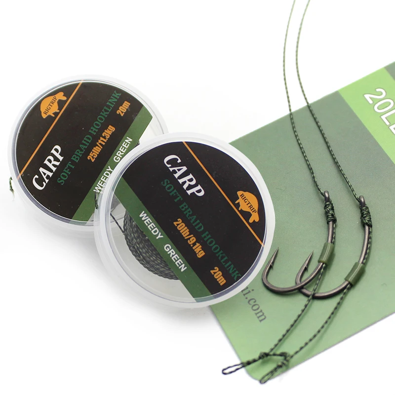 

15lb/20lb/25lb 20m 1pcs Camo Green Carp Fishing Line Hooklink Braided Thread For Carp Fishing Tackle Accessories Equipment
