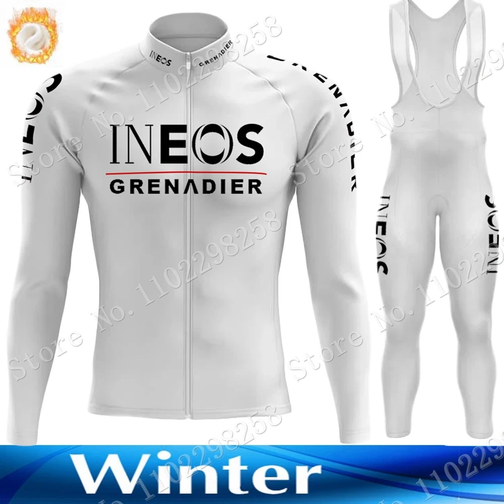 

White INEOS Grenadier Winter Team 2022 Cycling Jersey Set Thermal Fleece Clothing Long Sleeve Road Pants Bib Bike Suit MTB Ropa