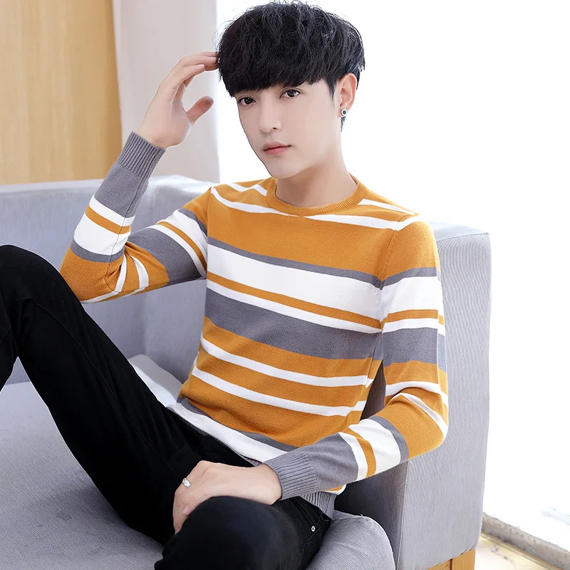 

Men Sweater Spring Autumn Black Yellow Gray Green O-Neck Pullovers Daily Casual New Fashion Mens Sweaters Long Sleeve Sweater