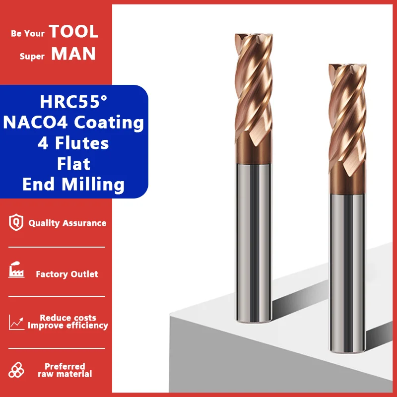 

4 Flutes Milling Cutter Alloy Coating Tungsten Steel Tool Cnc Maching Hrc55 Endmill Top Milling Cutter Kit Milling Machine Tools