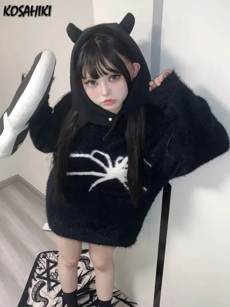 

Y2k Cashmere Sweater Women Men Graphic Spider Pullover Aesthetic Fairy Grunge Knitted Jumper Harajuku Gothic Streetwear