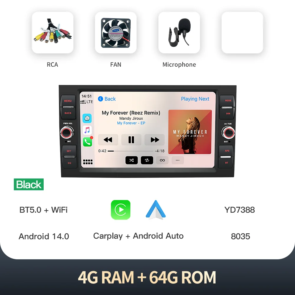 

Автомагнитола Kingchange Android 14 8 дюймов 2 Din для Ford Focus 2, Kuga, Fiesta, Mondeo 4, C-Max с CarPlay, Auto, BT, 360, WIFI