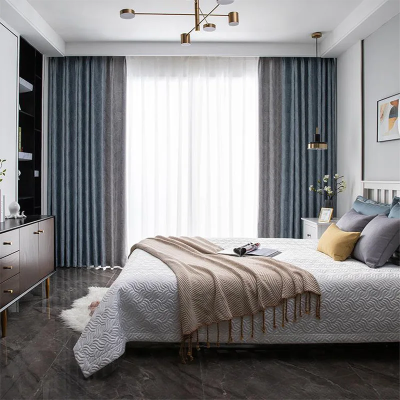 

New Curtains Nordic Simple Ins Wind Jacquard Stitching Light Luxury Atmospheric Curtains Curtains for Living Dining Room Bedroom