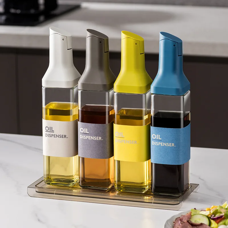

Large Olive Oil Dispenser Bottle Auto Flip Condiment Container Automatic Cap and Leakproof Vinegar Glass Cruet