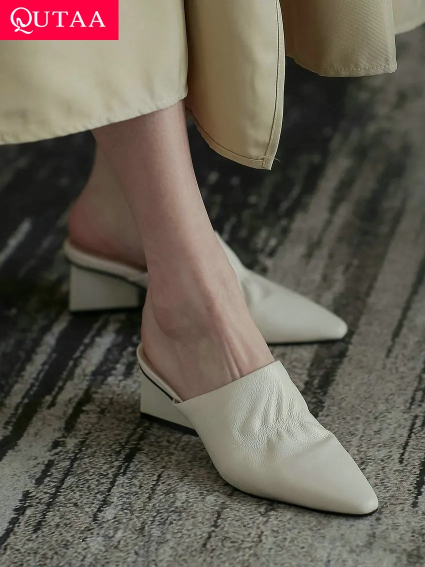 

QUTAA 2022 Fashion Women Sandals Pointed Toe High Heels Mules Newest Slippers Spring Summer Party Casual Shoes Woman Size 34-39
