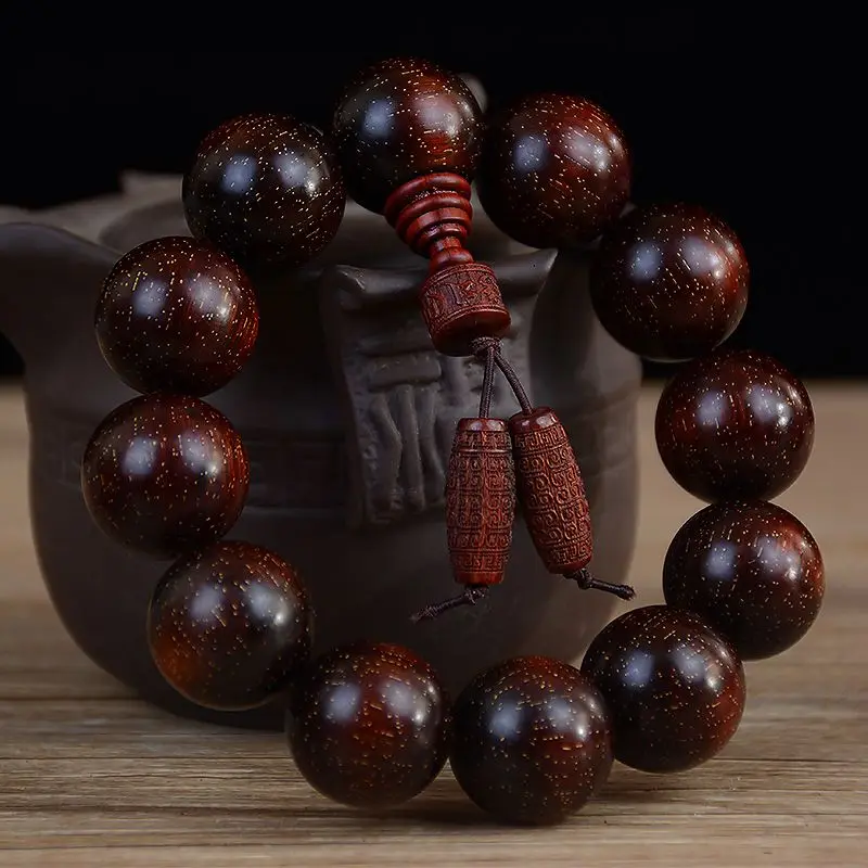 

SNQPZambia Small Leaf Red Sandalwood High Density Gold Star Old Material Blood Buddha Beads Handstring, Beads, Wooden
