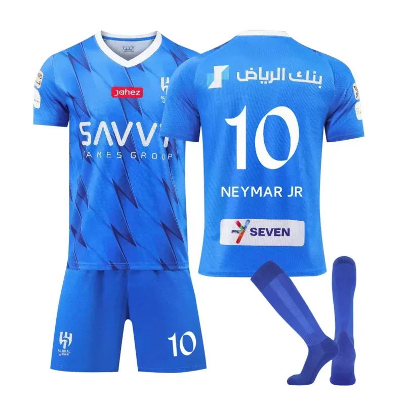 

Voetbal Jersey Speciale Editie Jersey Jongen Al-Hilal Saudi Neymar No10 T-Shirt Set Volwassen Sportkleding Meisje Sportpak