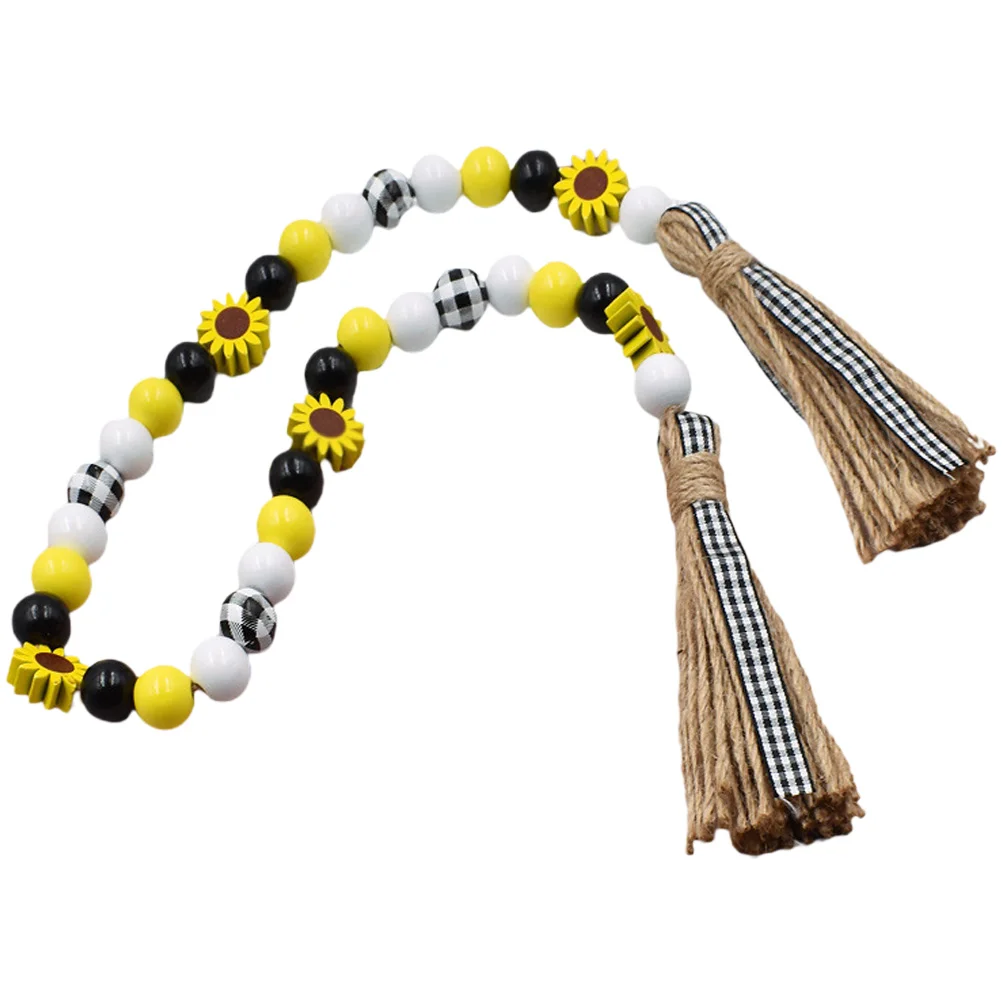 

Sunflower Beading Boho Wall Hanging Decorative Wood String Housewarming Gift Ornament Tassel Wooden Beads Rope Farmhouse
