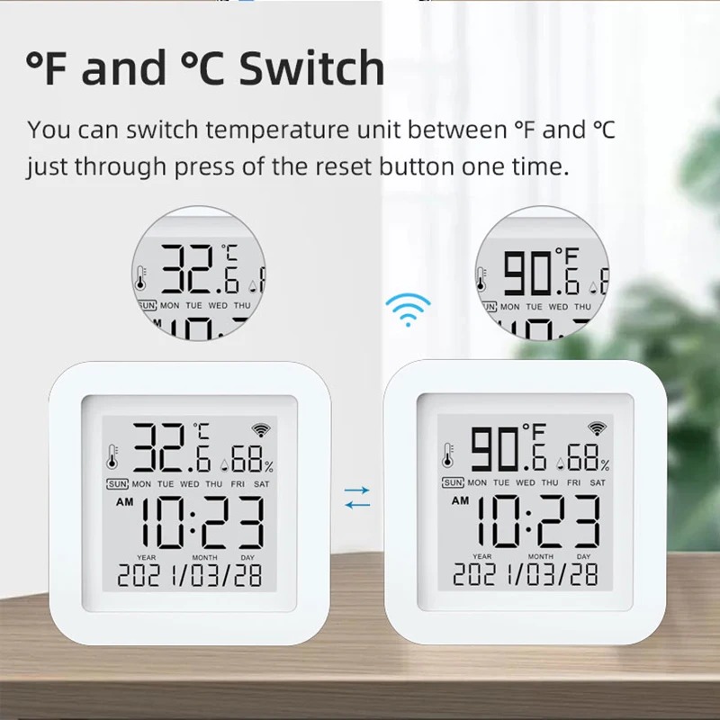 wifi multifunction thermometer hygrometer automatic electronic temperature humidity monitor clock by smart life app control lcd free global shipping