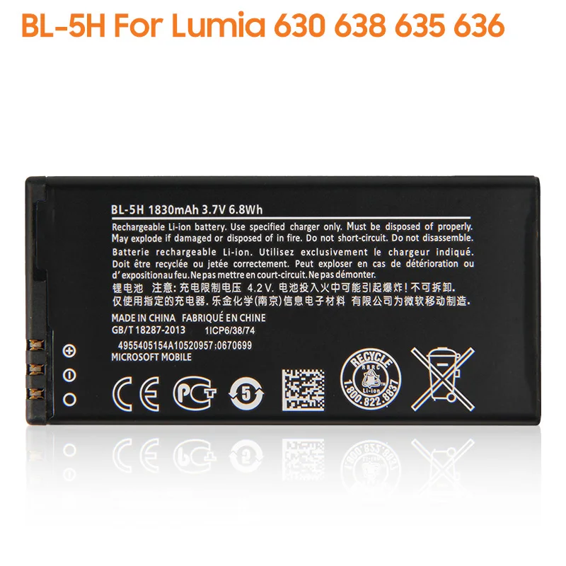 

New yelping BL-5H Phone Battery For NOKIA Lumia 630 638 635 636 RM-1010 RM-978 Authentic Phone Battery BL5H 1050mAh