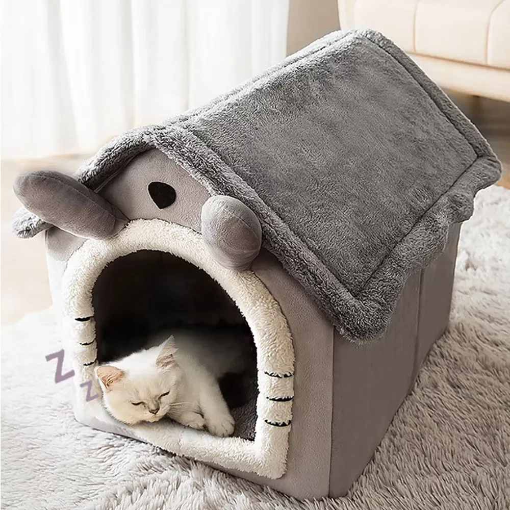 Online Casa de gato totalmente fechado inverno quente casa de cachorro cama de gato pequeno cão removível e lavável tipo casa pet maca gato suprimentos 2022