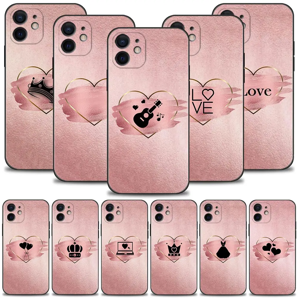 

Phone Case For iPhone 14 13 12 11 Pro Max 7 8 6 6S Plus XS Max XR X SE2022 13 12 Mini 5 5S Coque Pink love crown skirt pattern