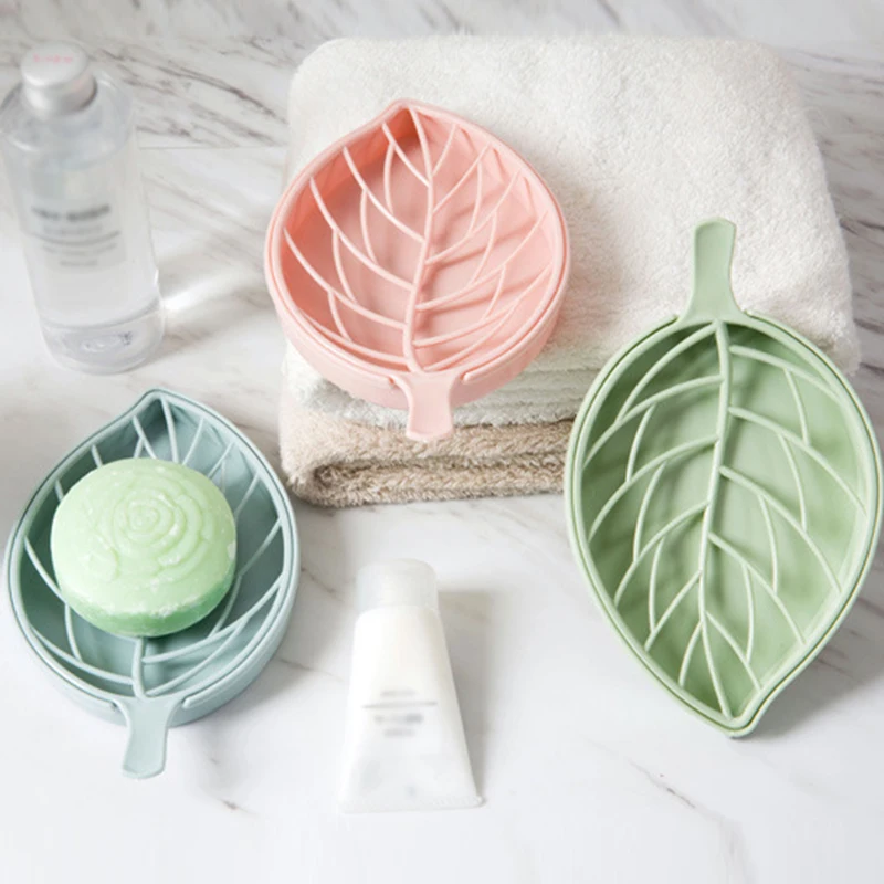 

Leaf Shape Sponge Drain Holder Storage Rack Bathroom Soap Box Tray Container Portable Double Layer Shower Soap Dish Plate Holder